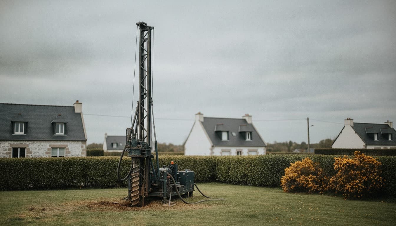 Chantier de forage en campagne bretonne