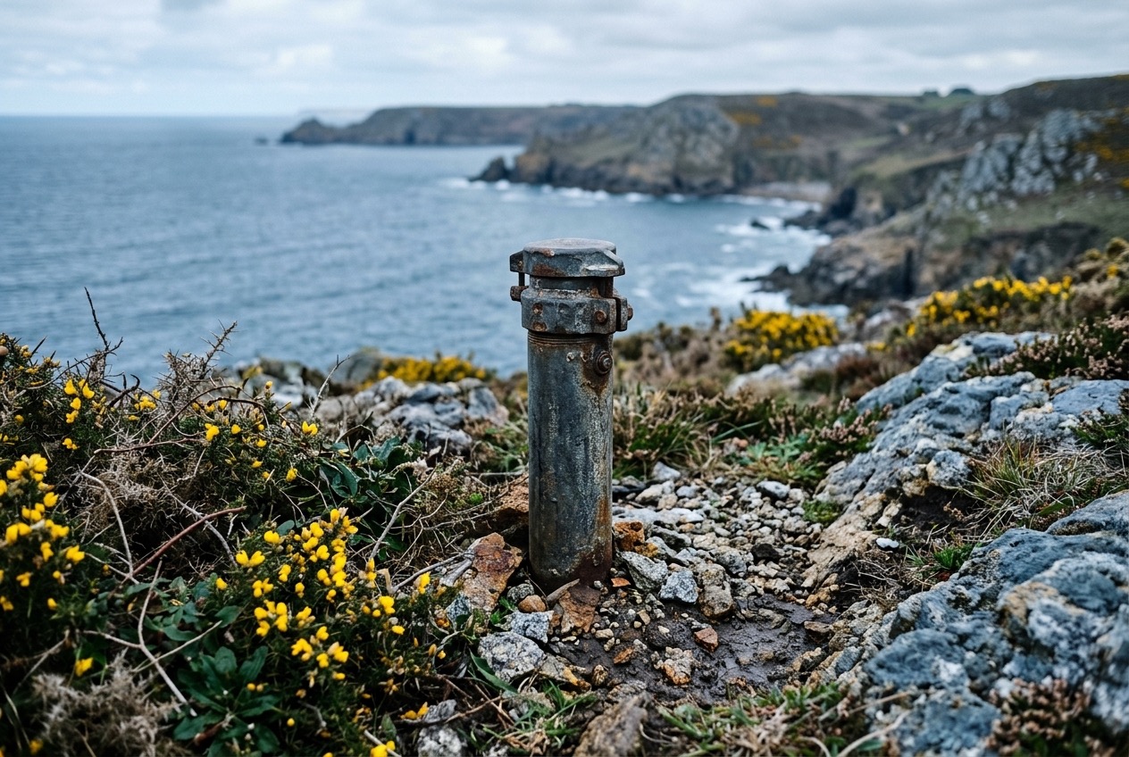 Tubage métallique d'un forage sur fond de littoral breton